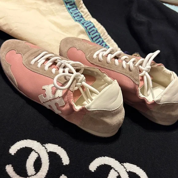 Tory Burch Pink and Cream Sneakers - Picture 1 of 8